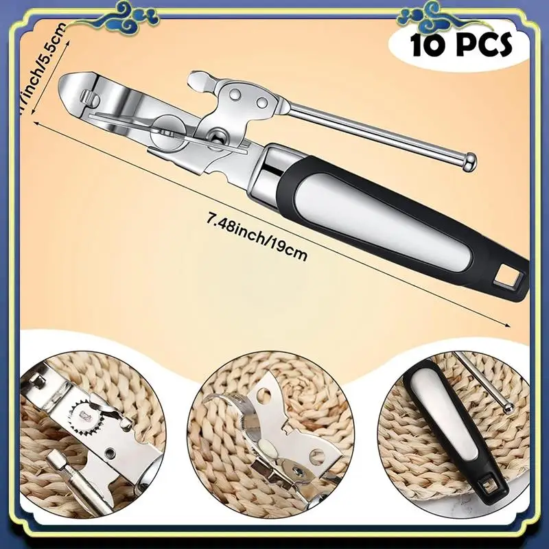 

A56P-Can Opener Manual Can Opener Heavy Duty Handheld Can Opener Safety Can Opener Soft Non Slip Grip Handle 10 Pieces