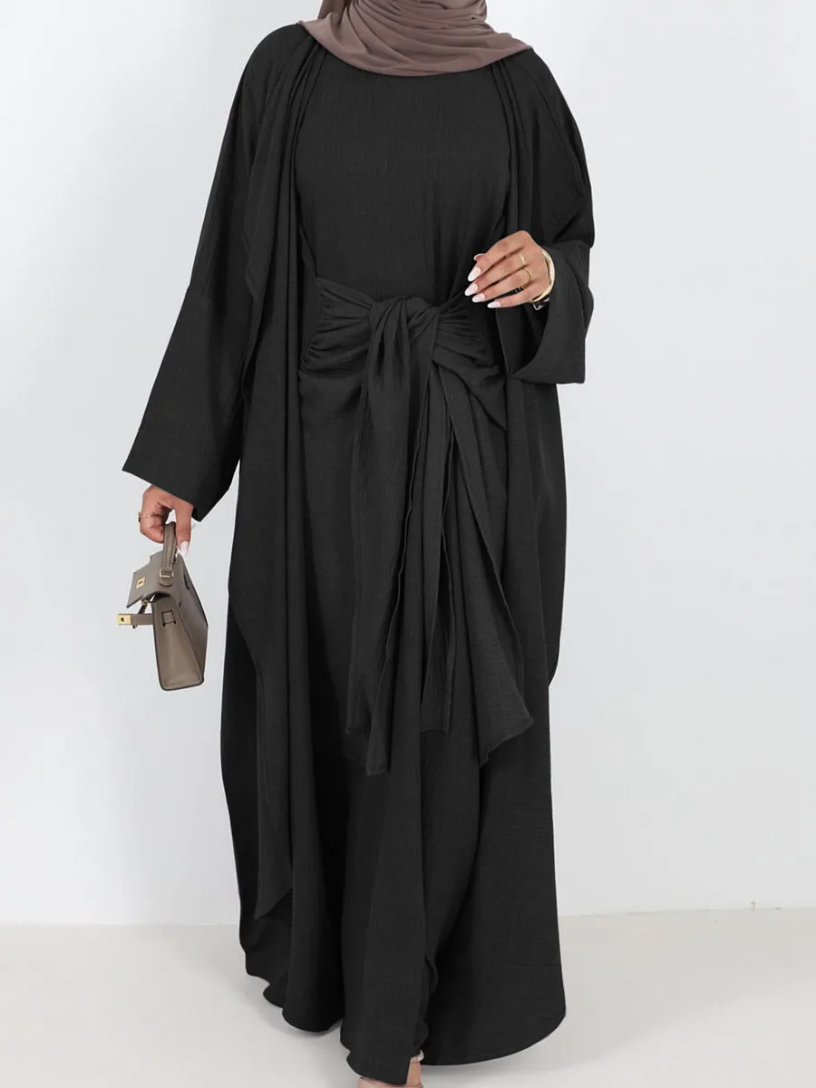 Abaya-Robe musulmane arabe dubaï pour femmes, cardigan de ramadan, olympiques kimono femme musulmane, ensemble de vêtements deux pièces