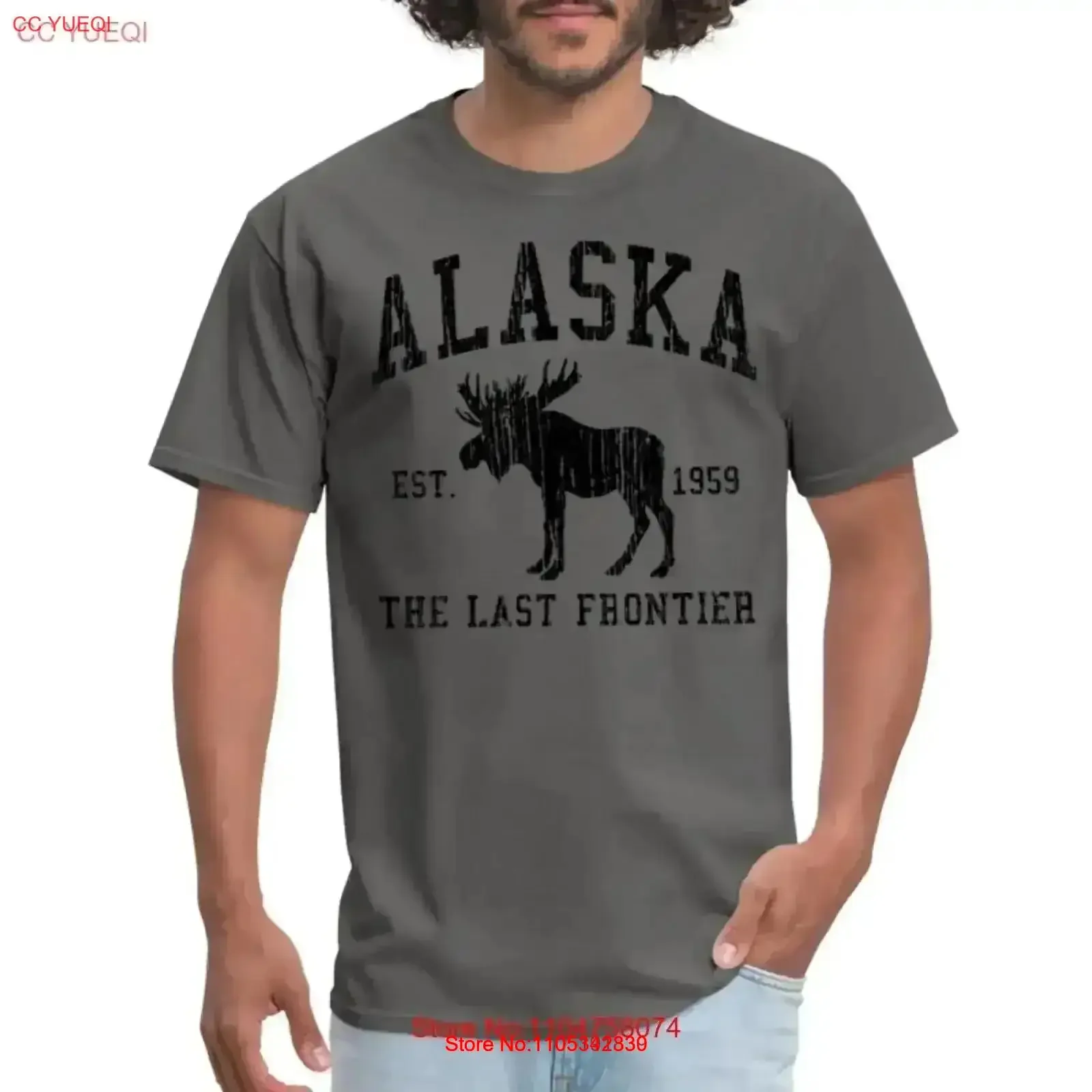 Alaska The Last Frontier Herren-T-Shirt im Vintage-Stil, gewaschen, vielseitig, atmungsaktiv, lässig, weich, modisch, Streetwear, Vintage-Stil, gewaschen