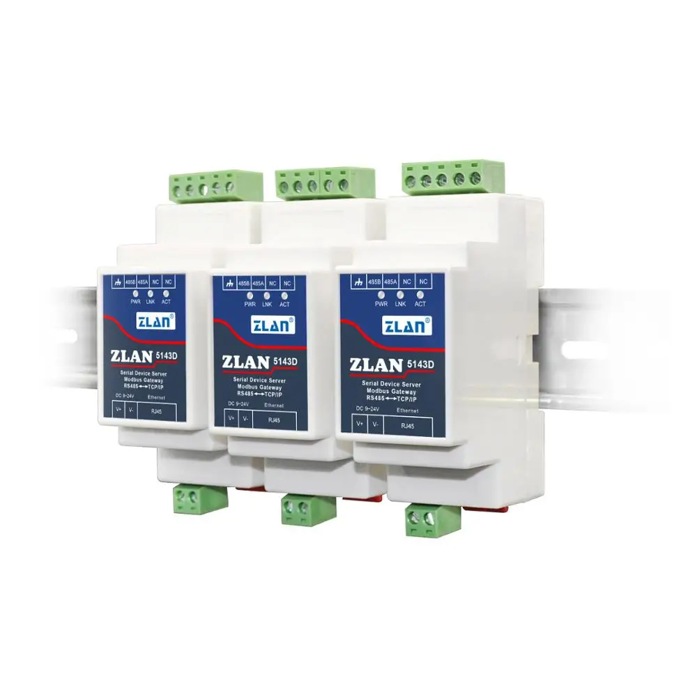 

ZLAN5143D Din Rail RS485 Serial port to TCP/IP Ethernet RJ45 Converter LAN Modbus RTU to Modbus TCP MQTT JSON IOT Gateway Server