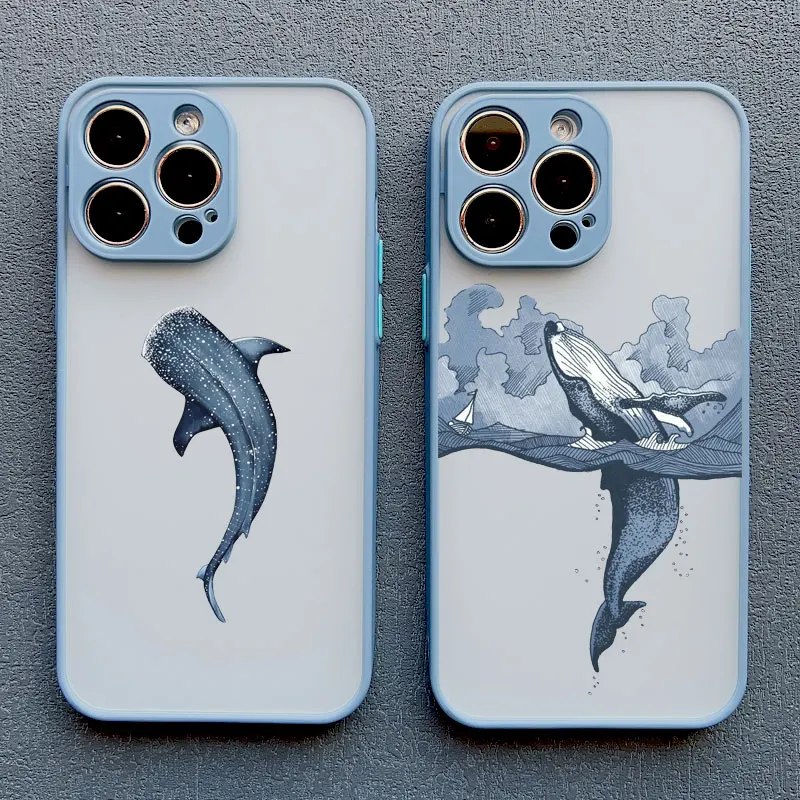 Niedliche Blaue Ozean-Tier-Handyhülle für iPhone 17 16 15 11 12 14 13 Pro Max Mini XS X XR 7 Plus 17E Stoßfeste Matte Schutzhülle