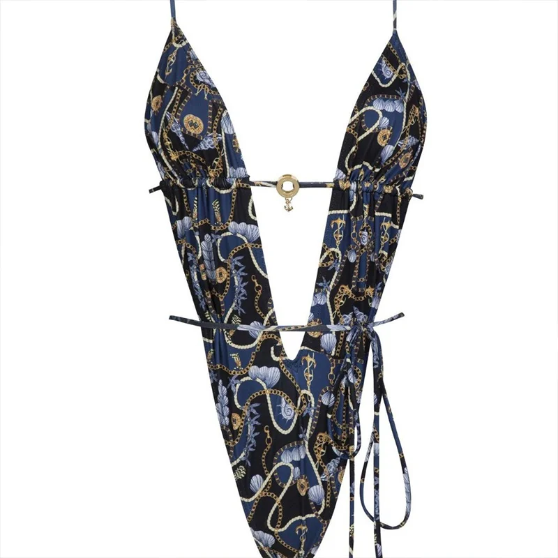 2025 neue Tiefe V Sexy Bikini Set Druck Badeanzug Frauen Ein Stück Anzug Strand Tragen Bademode High Cut Badeanzüge Backless Biquini