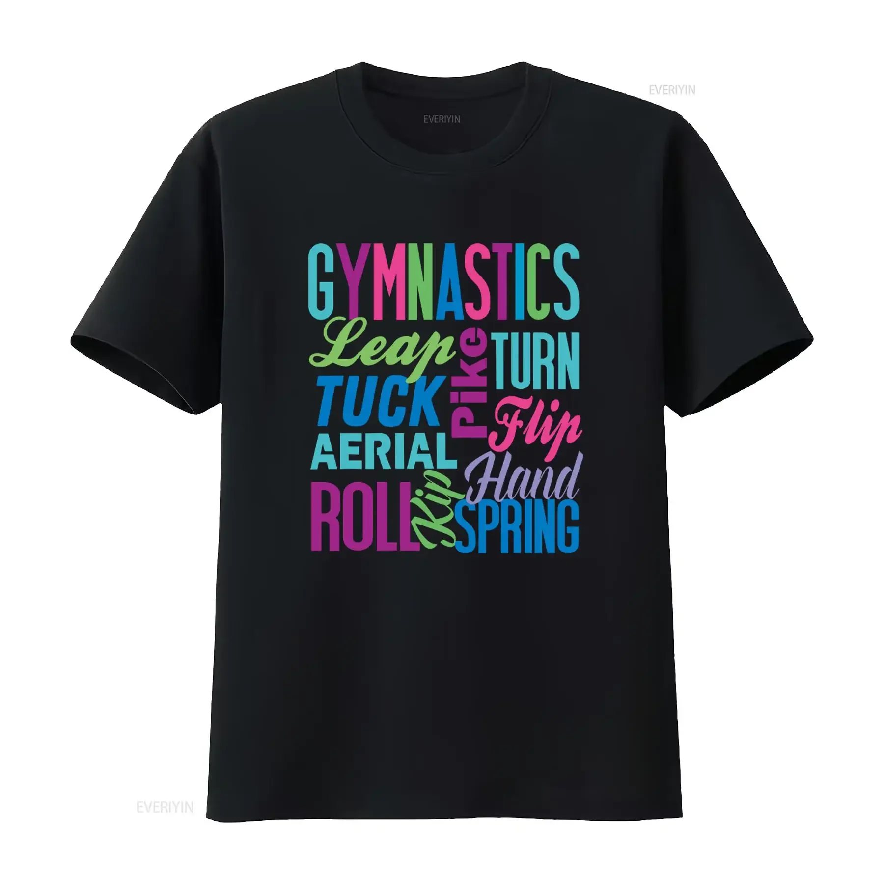 Colorful Gymnastics T Shirt for Girls with Leap Turn Tuck Pike Flip Aerial Roll Hand Spring Print vintage Washed fashion