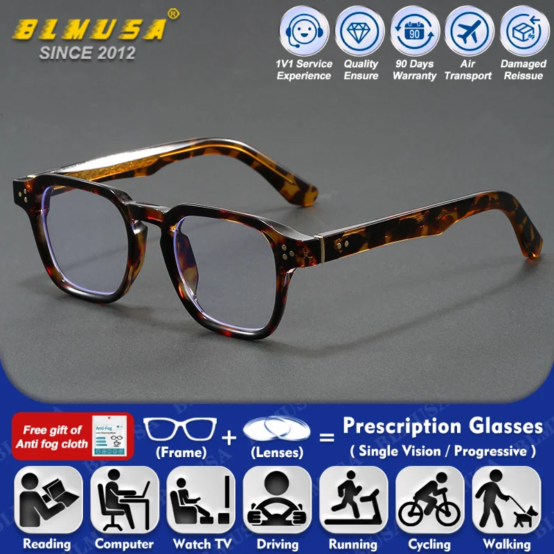 

BLMUSA (XL) Classic Men Square Polarized Myopia Prescription Glasses Anti Blue Light Photochromic Progressive Optical Eyeglasses