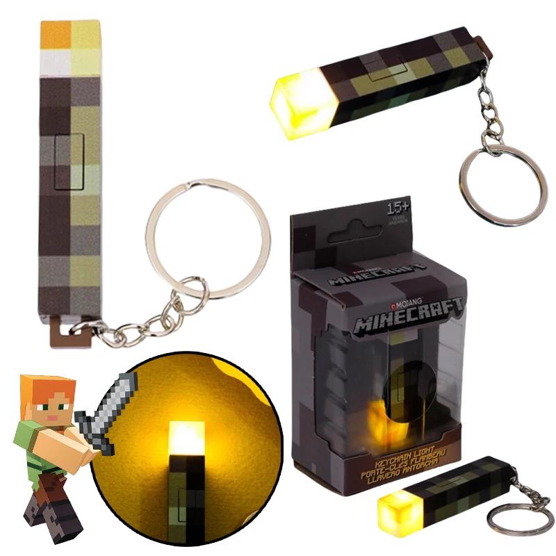 Minecraft الشعلة مفتاح سلسلة الإبداعية مصباح يدوي قلادة لهدايا عيد ميلاد الأطفال على ظهره مفتاح سحر الزينة لعبة مضيئة #1