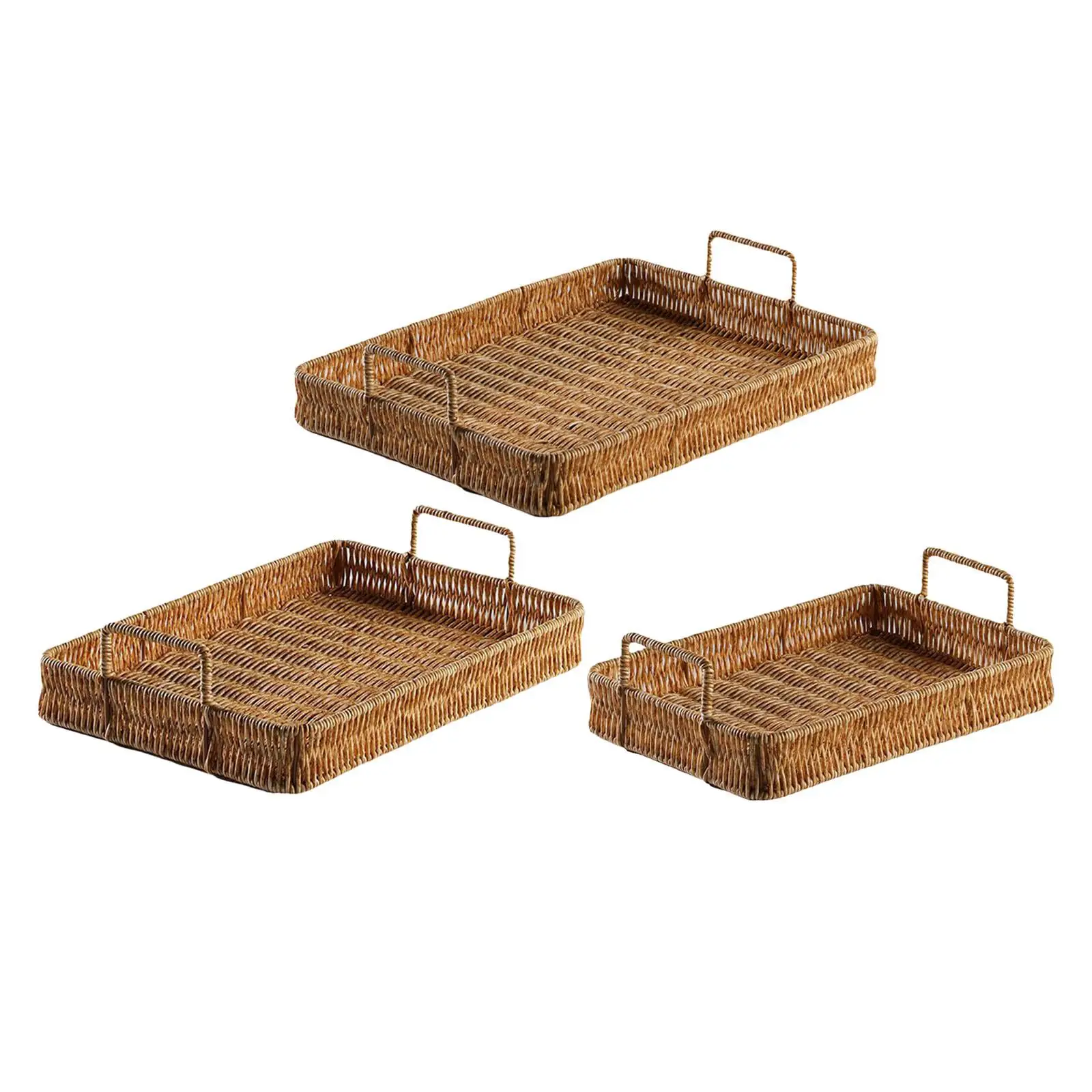 Hand Woven Fruit Serving Tray Snack Bread Trays Rectangle for Centerpiece