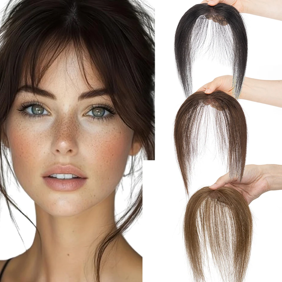 Rich Choices Clip in Bangs Real Human Hair Forehead Hairline Hand-tied Base Invisible Edges Fluffy Clip in Hair Pieces for Women