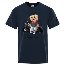 Motorcycle Teddy Bear Funny Print t-Shirts Men Loose Oversize Clothing Cotton Summer Soft Tshirt Hip Hop Tees