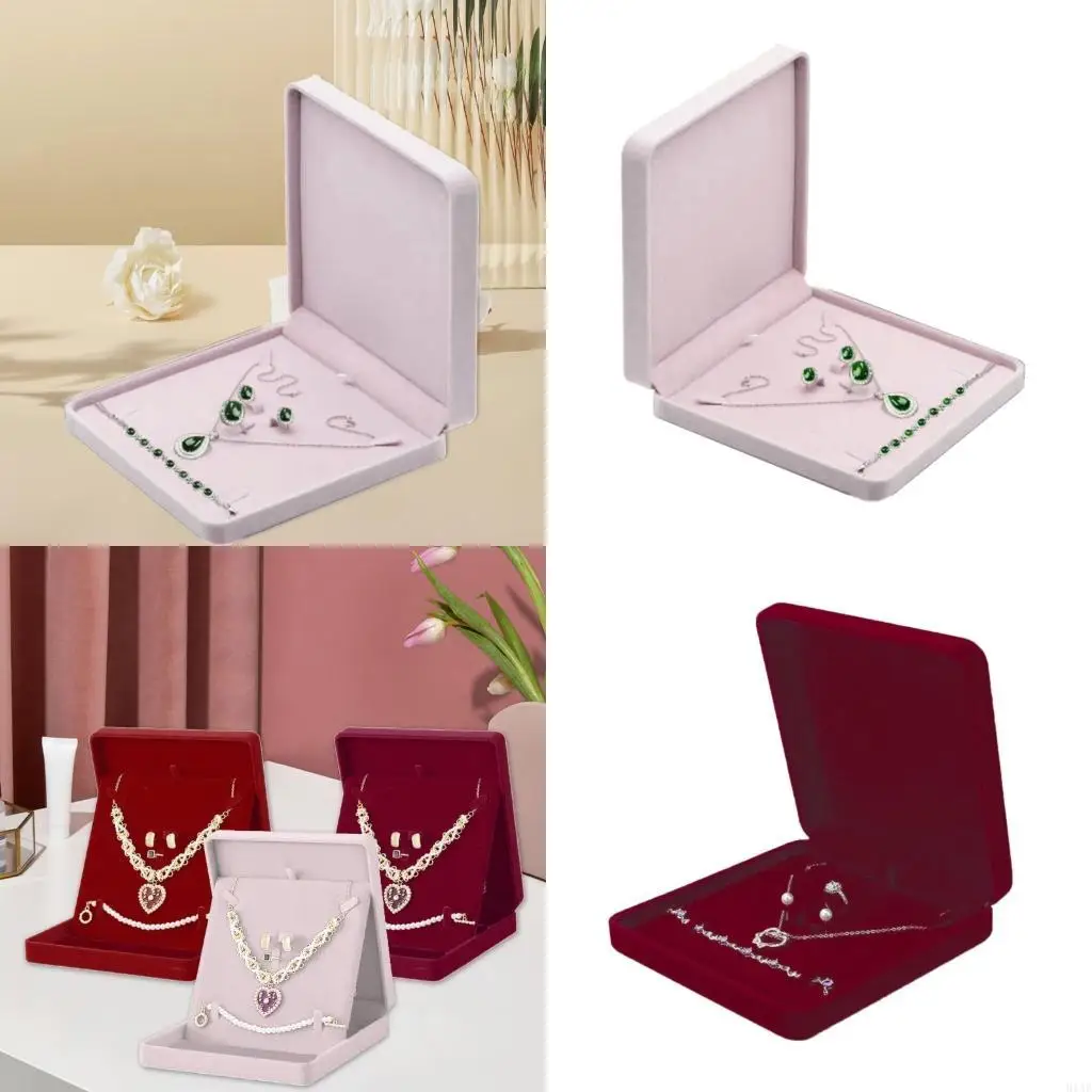 91AF Velvets Jewelry Stylish Storage Box for Necklace Rings Earrings Bracelets Gift for Weddings and Anniversaries