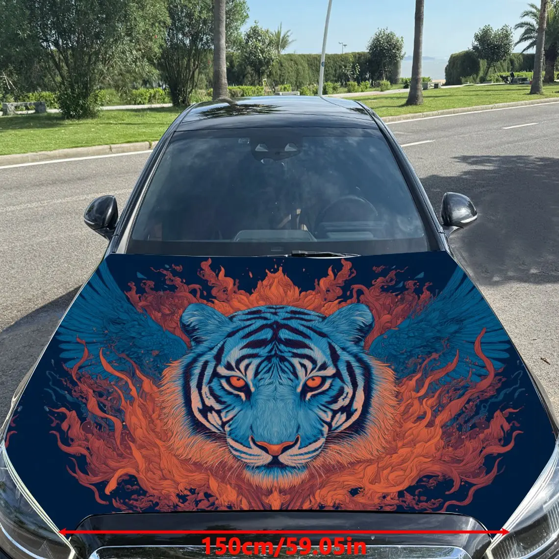 Fire - Winged Tiger Spirit Car Vinyl Wrap, PVC Material Waterproof Car Hood Sticker, Self-Adhesive Scratch-Resistant Stickers fo