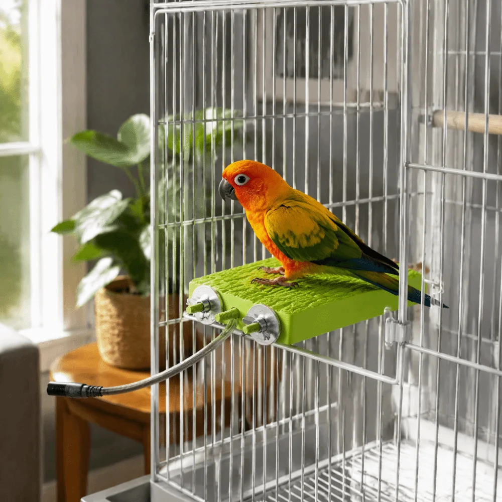 5W Power Heated Bird Perch 100-240V Input US Plug Heating Plate Perch 12V Voltage 91°F-118°F Range Constant Temp Perch