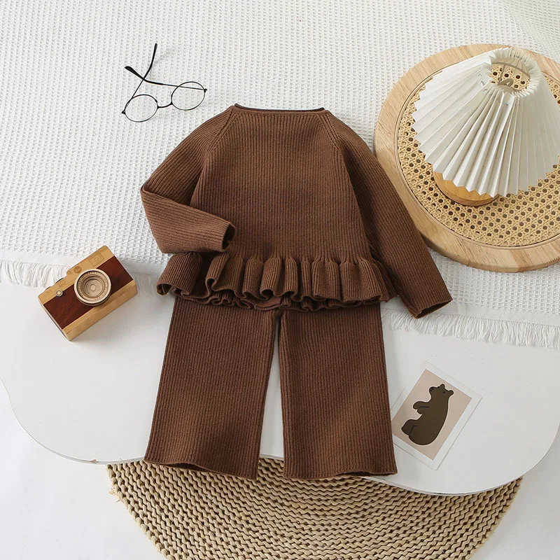 IYEAL Kids Girls' Sweet Bear Long Sleeve Sweater Cardigan+Casual Pants 2-piece Set Baby Girls Korean Edition Autumn Sweater Set