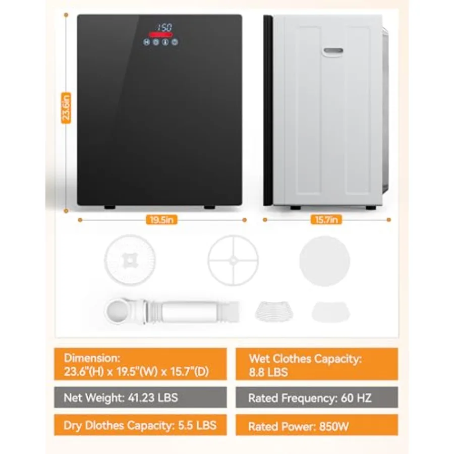 8.8 LBS Portable Dryer 850W Clothes Dryer with 4 Modes LCD Panel Control 1.5 Cu.Ft Drying Machine for Apartment Dorm RV Mirror