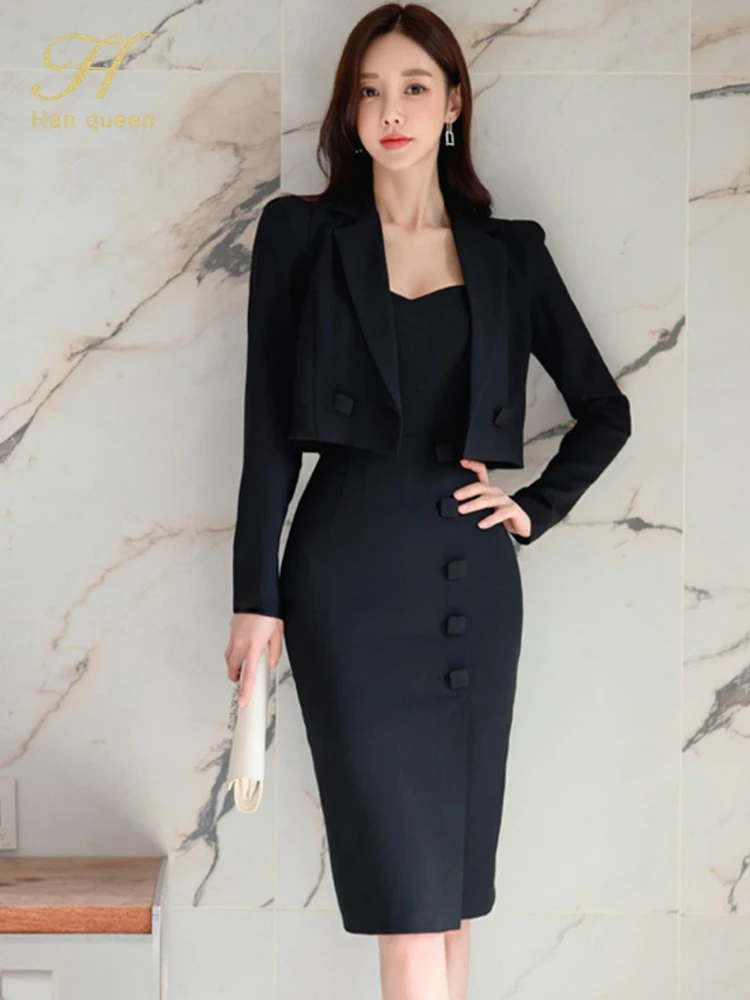 

BabYoung 2024 Summer Vestidos Korean 2 Pieces Suit Coat And Suspenders Fashion Professional Dress Women Sheath Pencil Dresses