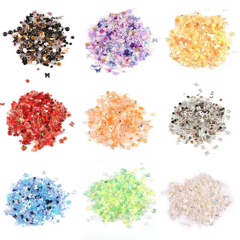 10g(about 100Pcs) Mixed Size Round/Flower/Bow Resin Flatback Embellishments DIY Nail Phone Supplies Decor Handmade Crafts C4111