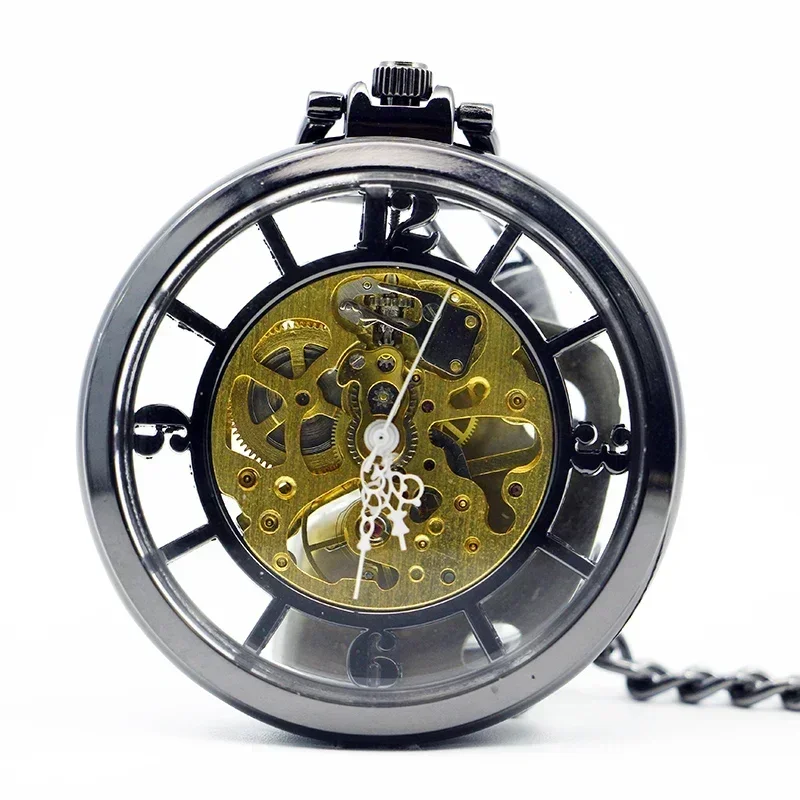 Antique Mechanical Pocket Watch Collection Retro Hollow Skeleton Sweater Chain FOB Clock Men's Best Gift For Dad and Grandpa