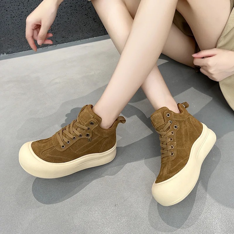 

Высокие женские туфли на осень и зиму 2024, новые повседневные туфли из матовой кожи на толстой подошве в кампусном стиле