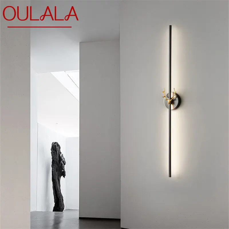 OULALA Contemporary Black Brass Strip Wall Lamp LED 3 Colors Specially Creative Sconce Light for Aisle Bed Living Room Decor