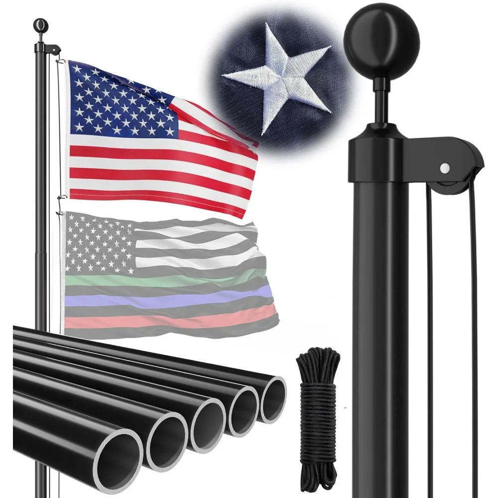 

Heavy Duty 25 FT Flag Pole-13 Gauge Extra Thick Aluminum Flagpole Kit with Embroidered Stars 3x5 American Flag-80MPH Wind Tested