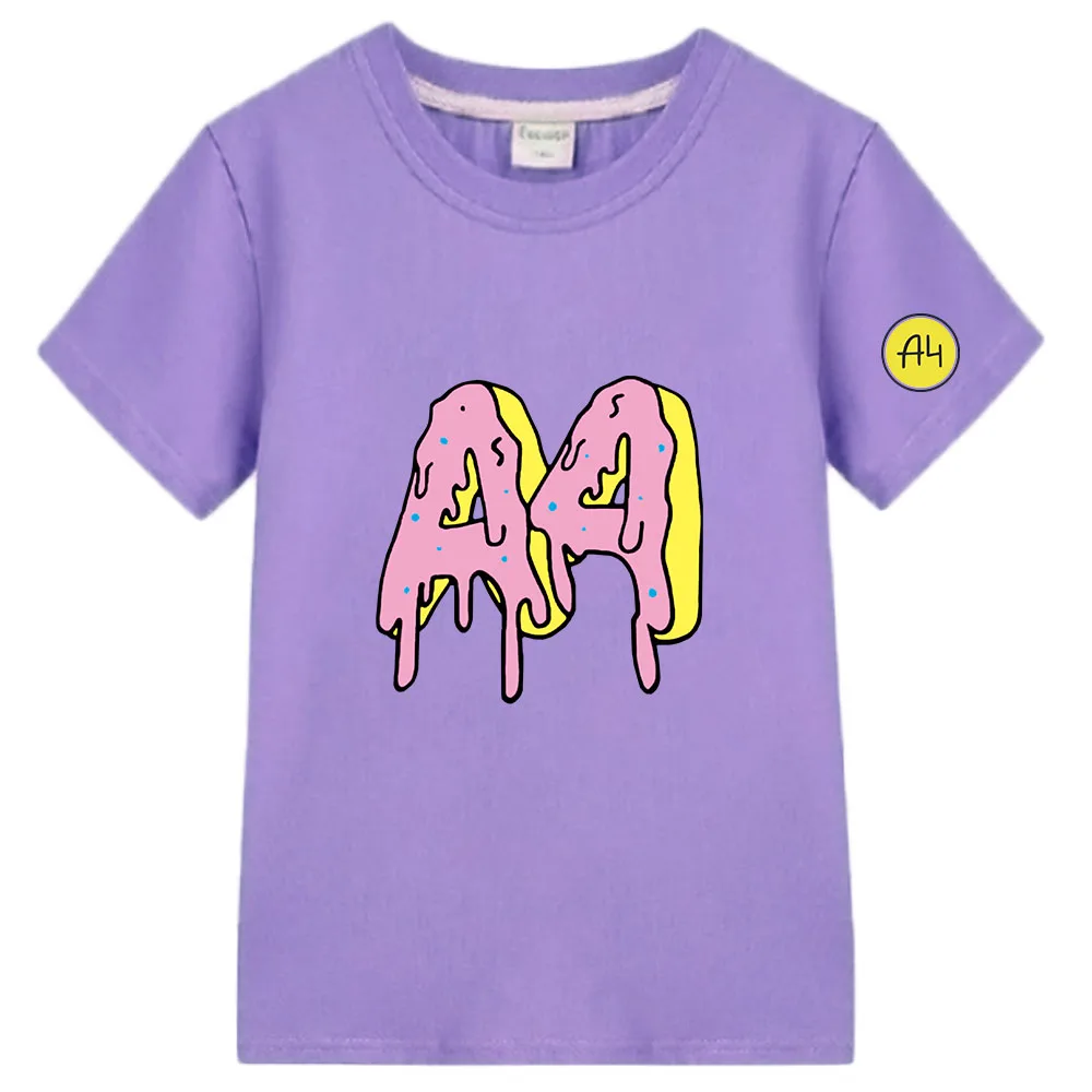 T Shirts A4 Donuts Children's 100% Cotton Short Sleeve T-Shirt Tops Fashion Printing Girls Boy's White Tees Kids Summer Clothes