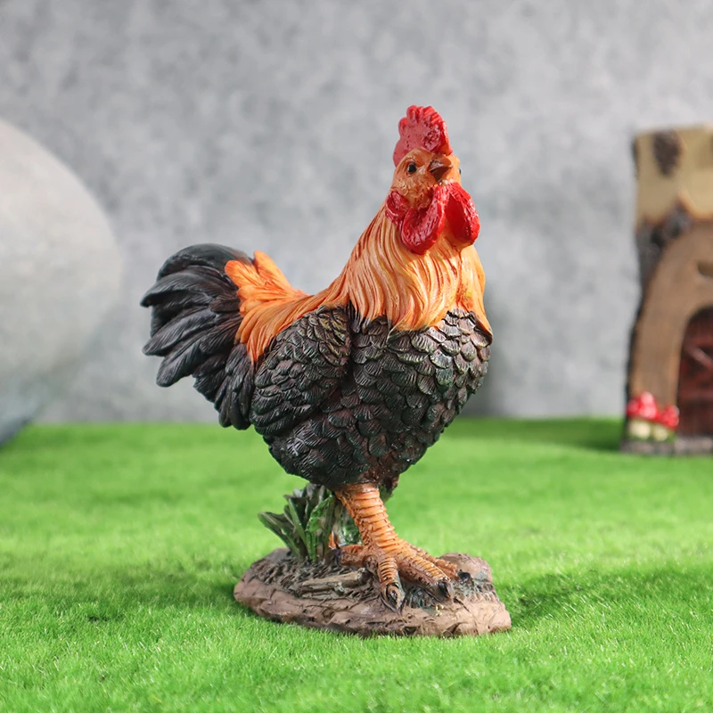 Lifelike Resin Rooster Hen Chick Figurines Farm Animal Model Home Decor Miniature Fairy Garden DIY Landscaping Ornament Crafts