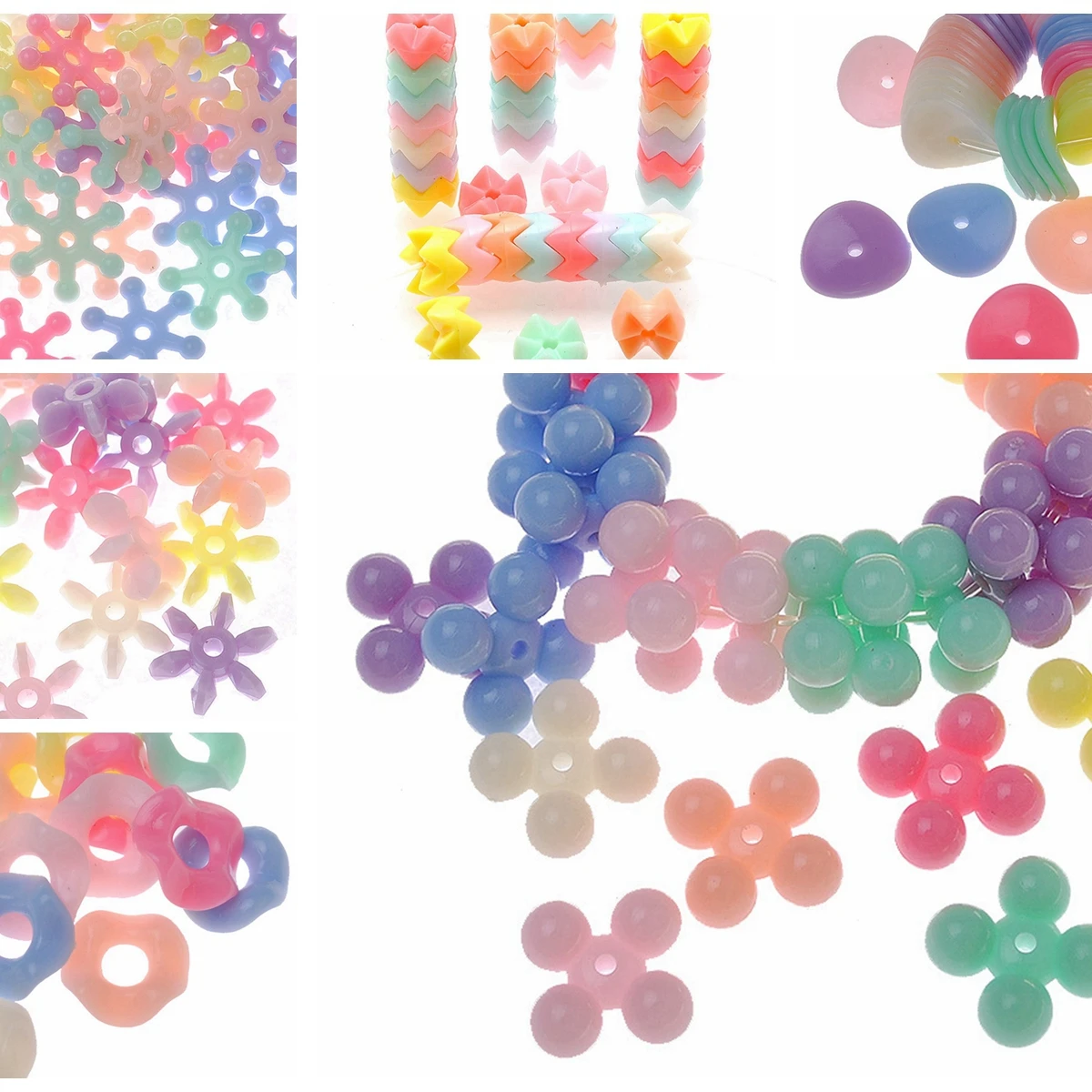 200pcs Mixed Pastel Color Acrylic Various Shape Flower Spacer Beads Kids Craft