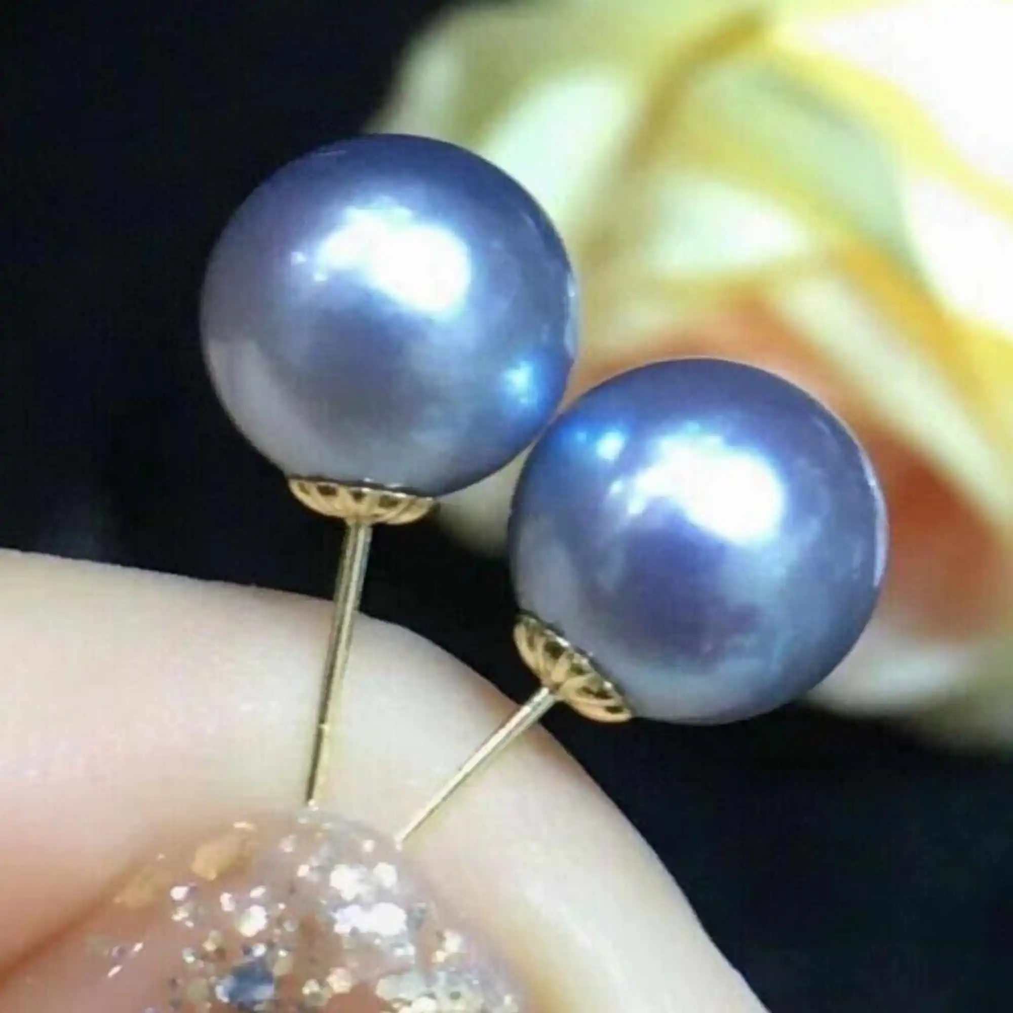 16mm Natural gray round Southsea Shell pearl14K gold earrings Wedding Gift Aquaculture Christmas Fashion