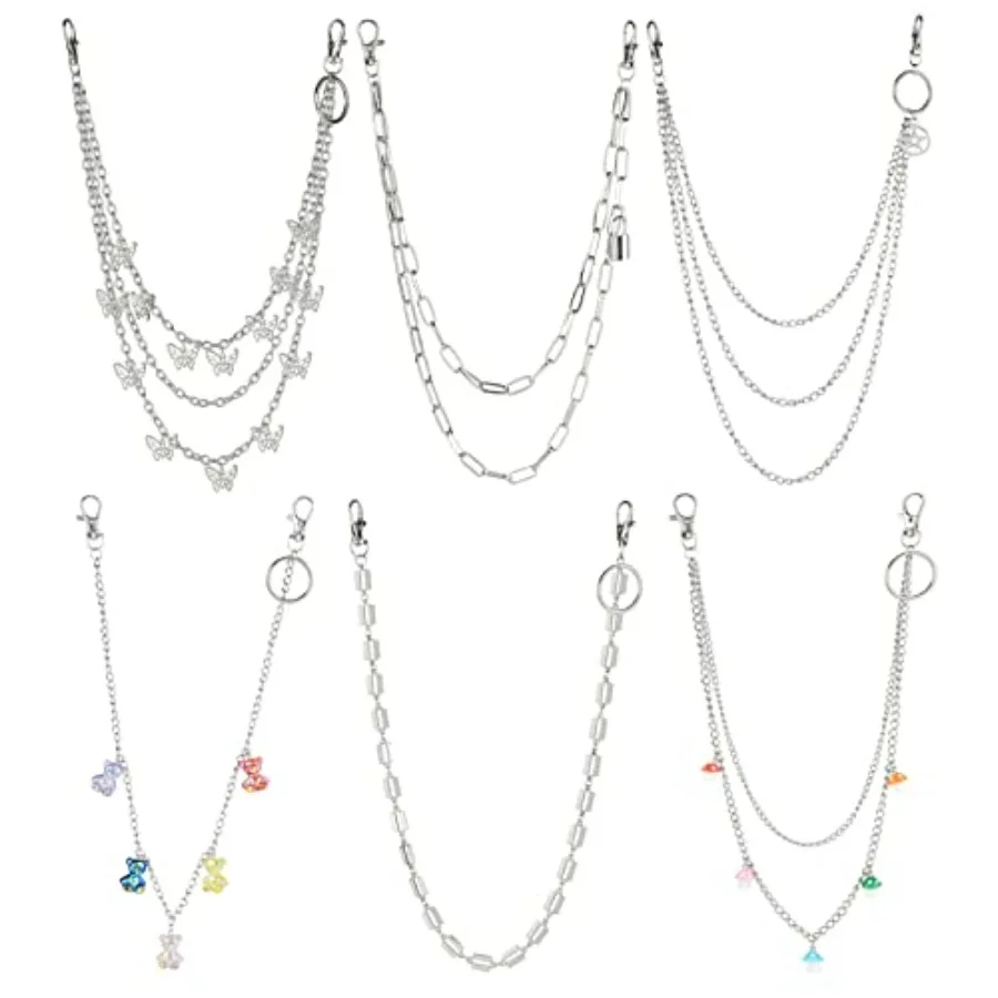 6 Piezas de Cadenas para Pantalones, Cadenas para Cartera, Cadenas para Jeans con Cierre de Mariposa, Cadenas Punk para Bolsillo, Cadenas Hip Hop Rock para Mujeres y Hombres