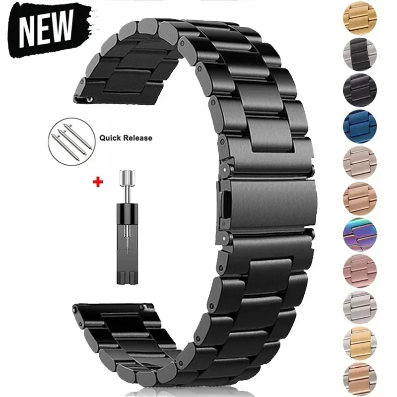 20mm 22mm 18mm 24mm Stainless Steel Strap for Samsung Galaxy Watch band 6 5 4 Classic Metal Bracelet for Huawei GT3 4Pro Amazfit