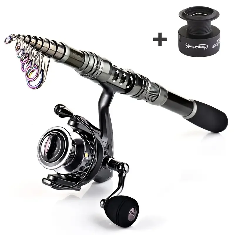 Sougayilang Spinning Fishing Rod And Reel Combos Portable Telescopic Fishing Pole Spinning Reels For Travel Saltwater Freshwater