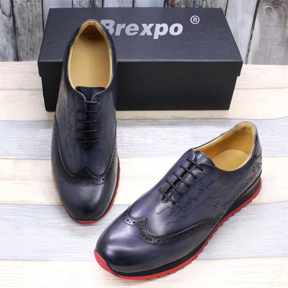 High-end Leather Casual Shoes Lace-up Handmade Shoes Fashionable and Comfortable Men Shoes Office Men's Brogue Shoes