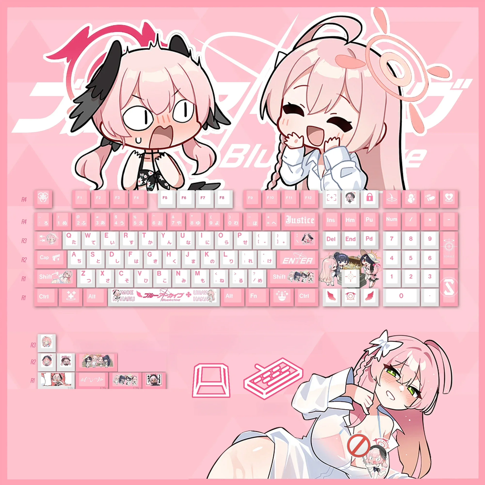 Blue Archive The Animation Shimoe Koharu Puhe HANAKO Keycap PBT Key Caps for Mechanical Keyboard Customize