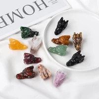 Hand Carved 1pc Natural Healing Crystal Carving Obsidian Aventurine Quartz Dragon Head Skull Figurine Crafts Gift Home Decor 3