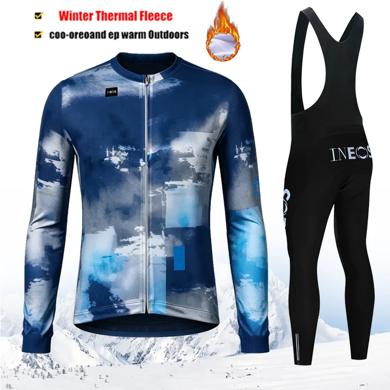 2027 INEOS Pro Team-Thermal Fleece Cycling Clothing Set for Men, Road, Mountain Bike, Bicycle Clothes, MTB Maillot, Winter, New