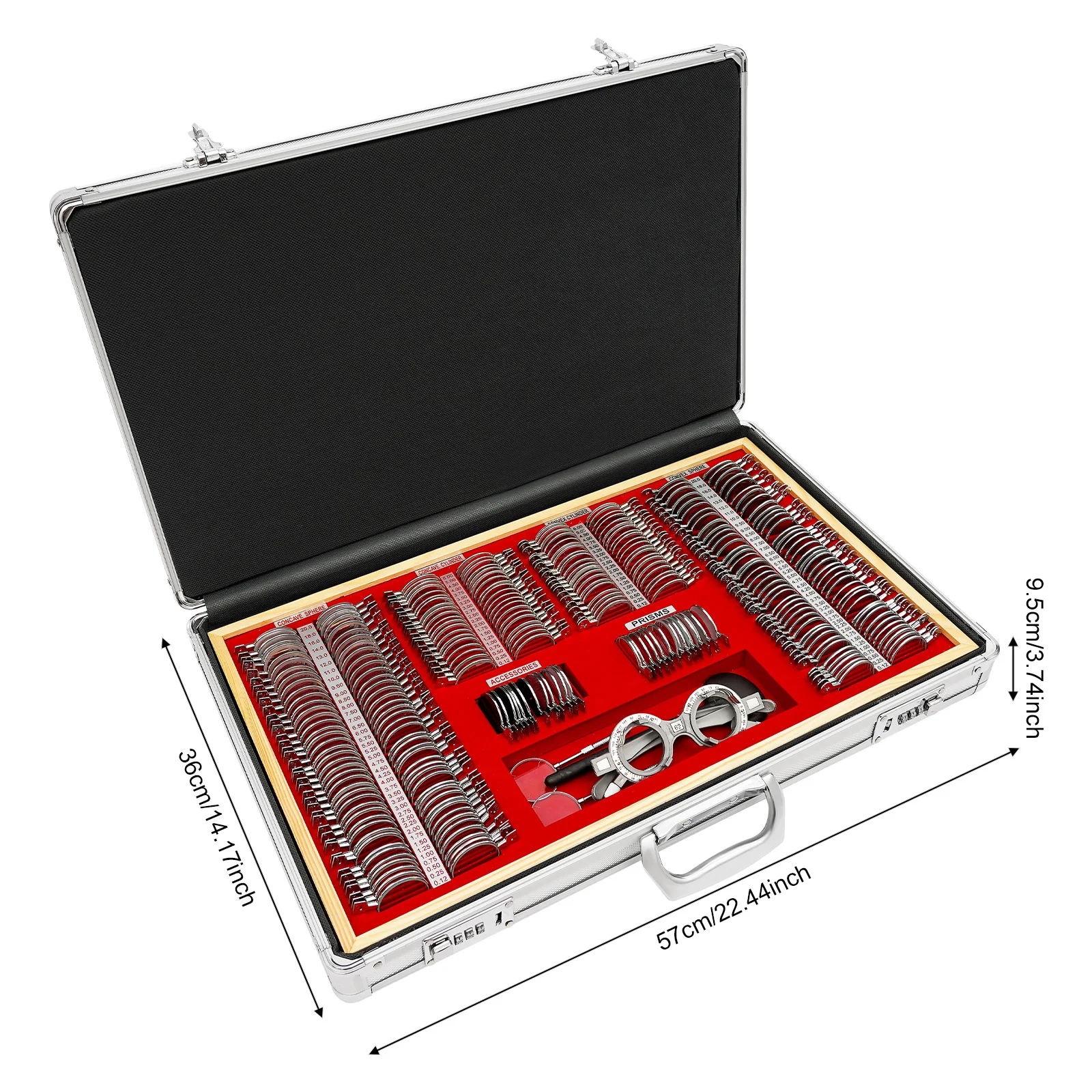 Professional Optometry Rim Case Kit Trial Lens Set, with 266 Durable Glass Lenses, Metal Frame, Velvet-Lined Protective Case, Corrosion Resistant, Accurate Refraction Testing for Myopia, Hyperopia, Astigmatism, and Strabismus Eye Exams