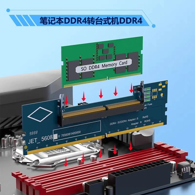 DDR3 DDR4 DDR5 SO‑DIMM to UDIMM Adapter Card Laptop RAM Converter for Desktop Motherboard Test