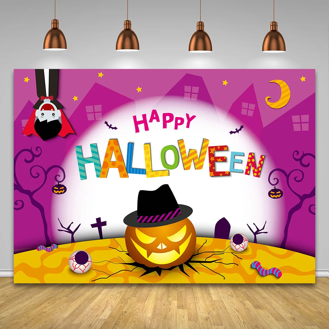 Halloween Cartoon Kinder Grab Kürbis Mond Alte Burg Szene Kleid Up Studio Geeignet für Kinder Erwachsene Fotografie