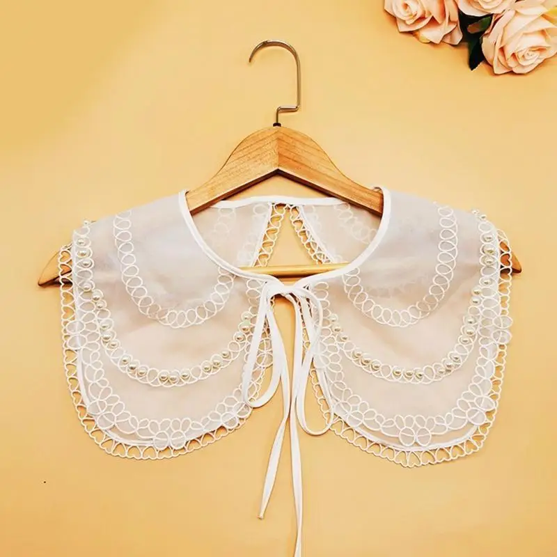

Y5JD False Collar Hollow Out Trim Embroidery Collar Venise Neckline Easy To Wear Detachable Collar Women