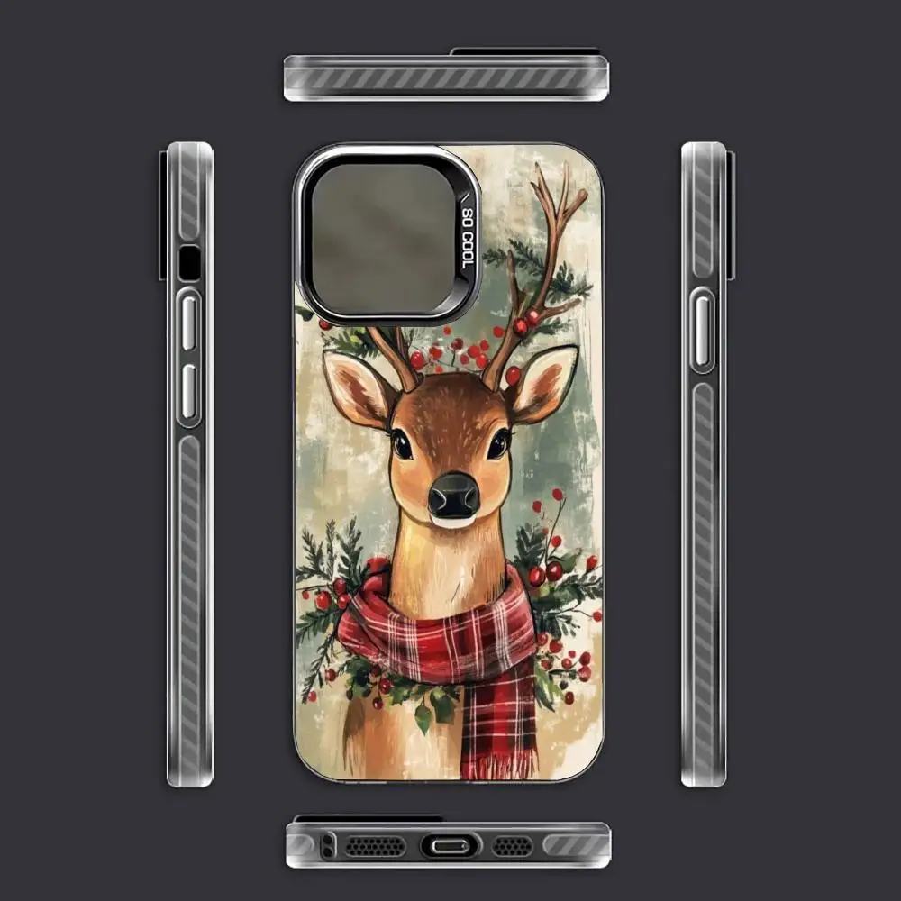 Bonita funda de teléfono con diseño de ciervo navideño adecuada para iPhone 17 16 15 14 13 12 11 Pro/Max/Plus, funda trasera anticaída y antigolpes