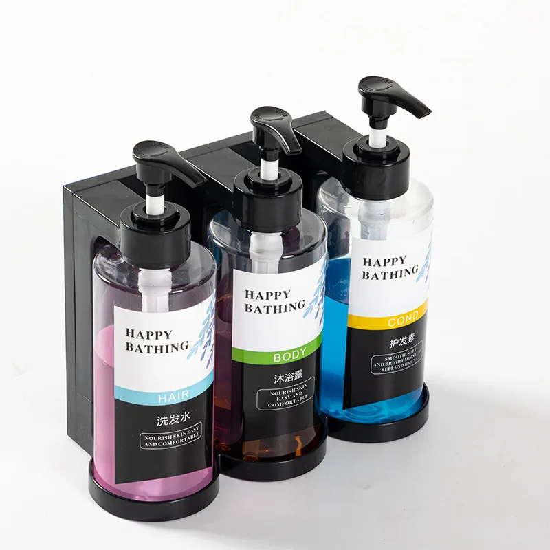Wall Mounted Manual Soap Dispensers Bathroom Shampoo and Shower Gel Separate Bottles Hotel No Drilling Liquid Dispensers