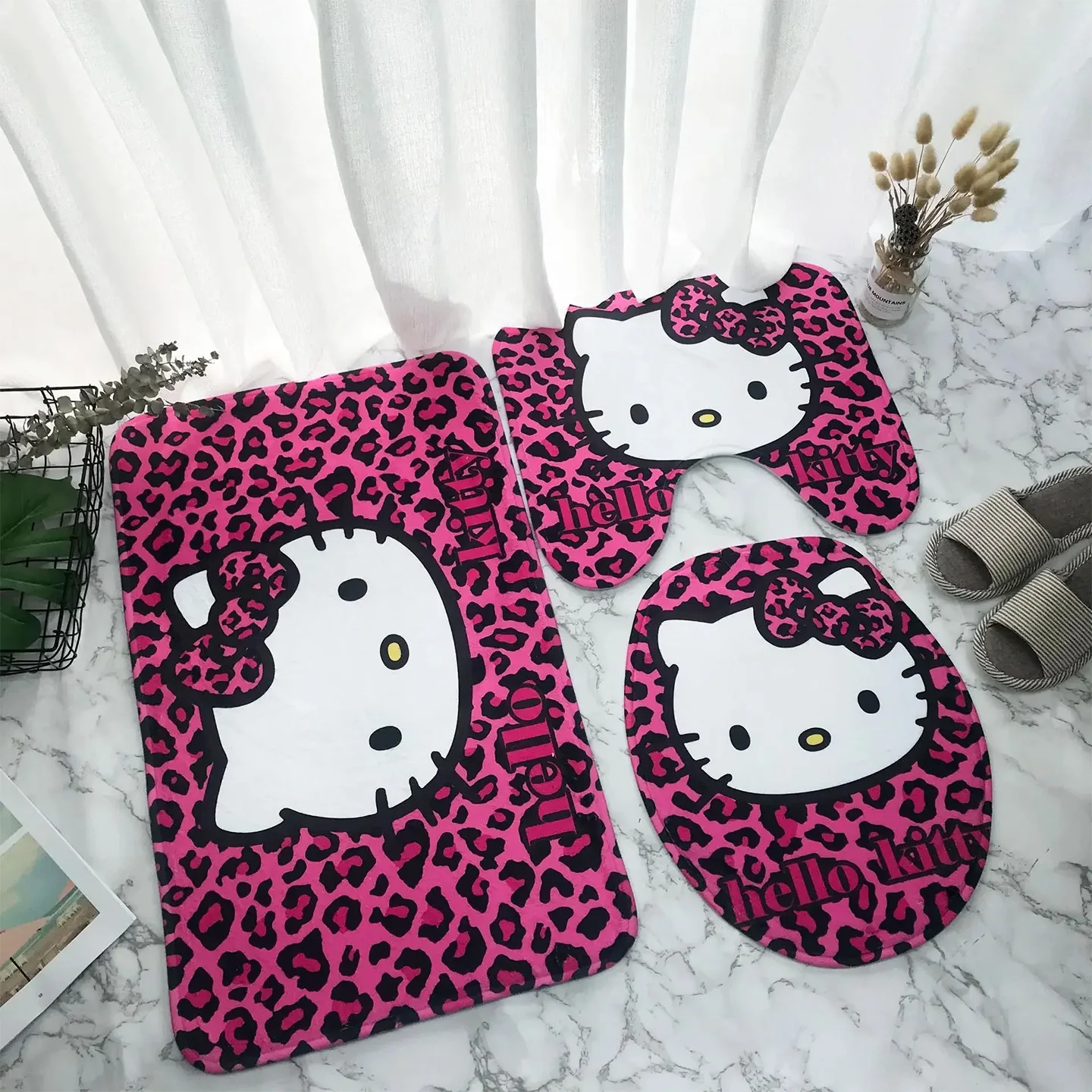 3Pcs/set Kawaii Anime Hello Kitty Melody Flannel Sponge Non-Slip Floor Mat Cartoon Toilet Cover Pad Bathroom Mat Antiskid Carpet