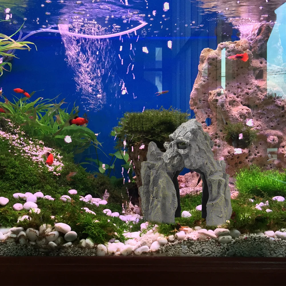

Fish Tank Decoration Resin Skull Mountain Shrimp Hideout Fish Shelter Hill Aquarium Landscaping Stable Bottom Compact Size