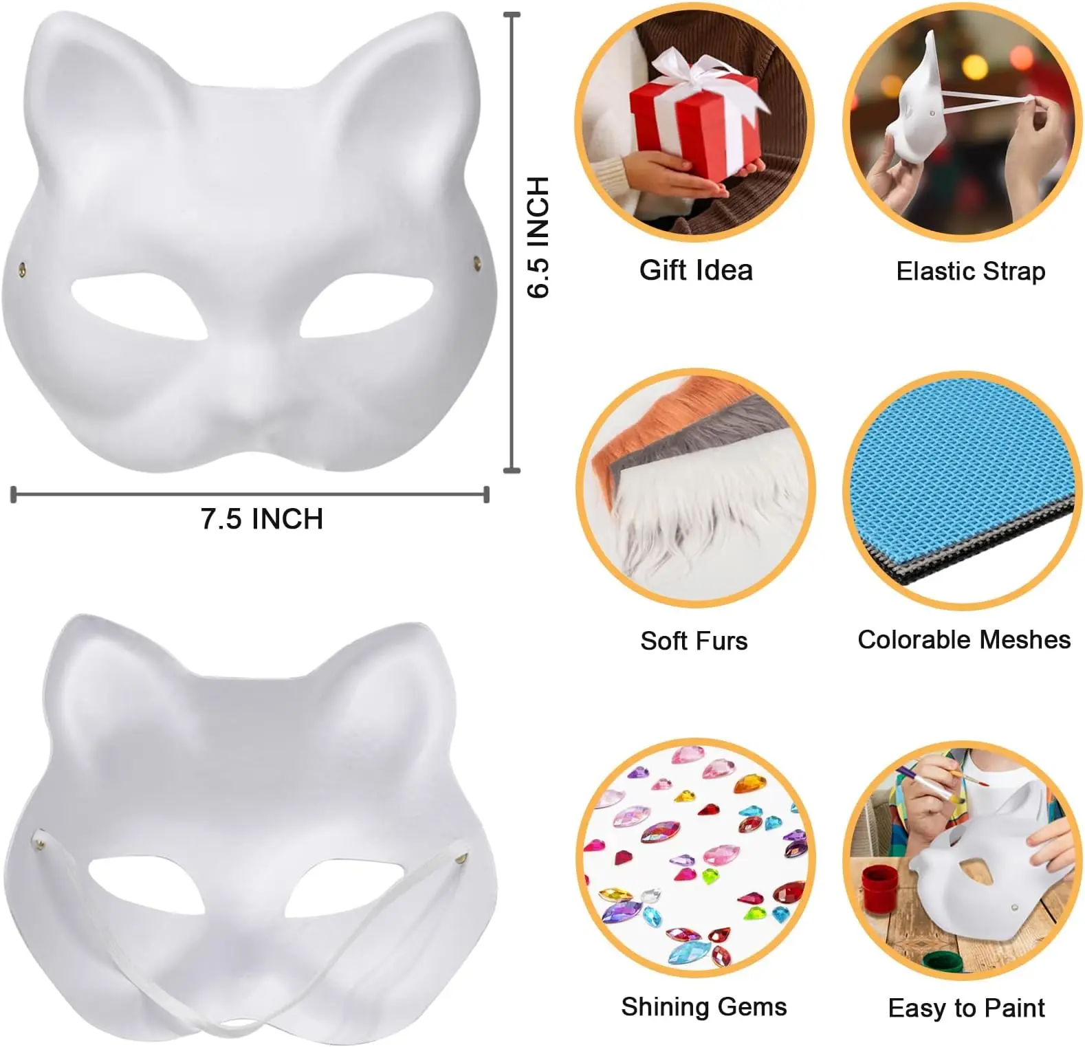 3 Sets Therian Mask Kit Paper Blank Masks Half Face Hand-painted Cat Mask DIY Masks For Masquerade Cosplay Party Gifts