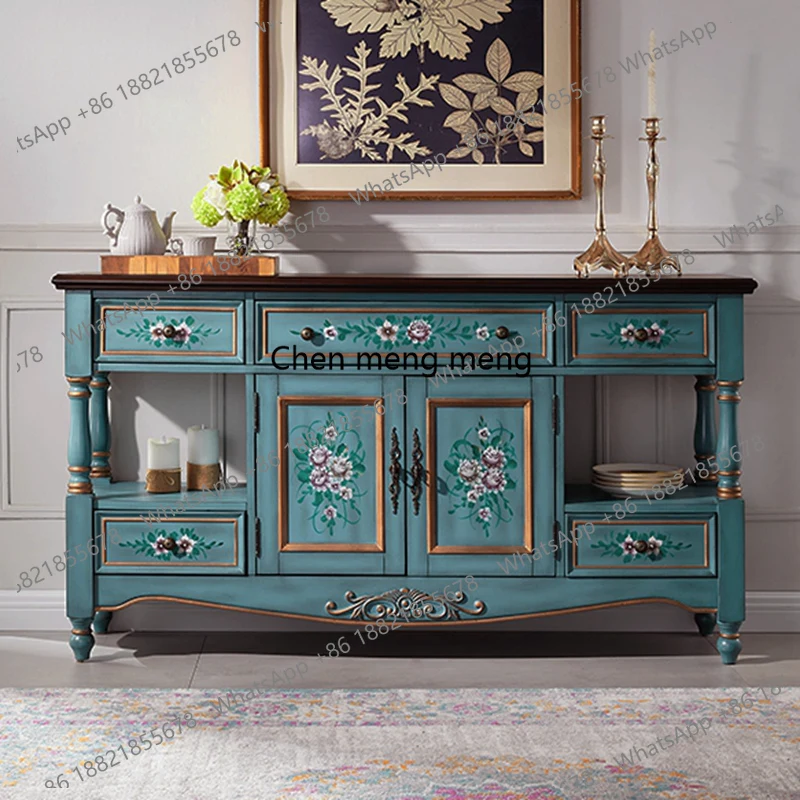 Side cabinet Solid wood American rural entrance cabinet Painted storage