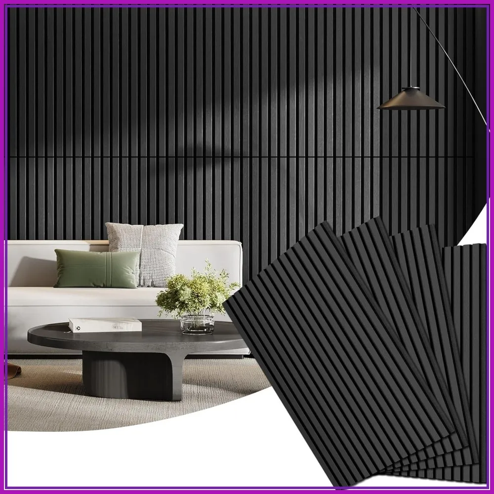 4 Pack Acoustic Wood Slat Wall Panels, 47.24" x 23.81", Sound Absorbing for Home Office Studio Decor, Black