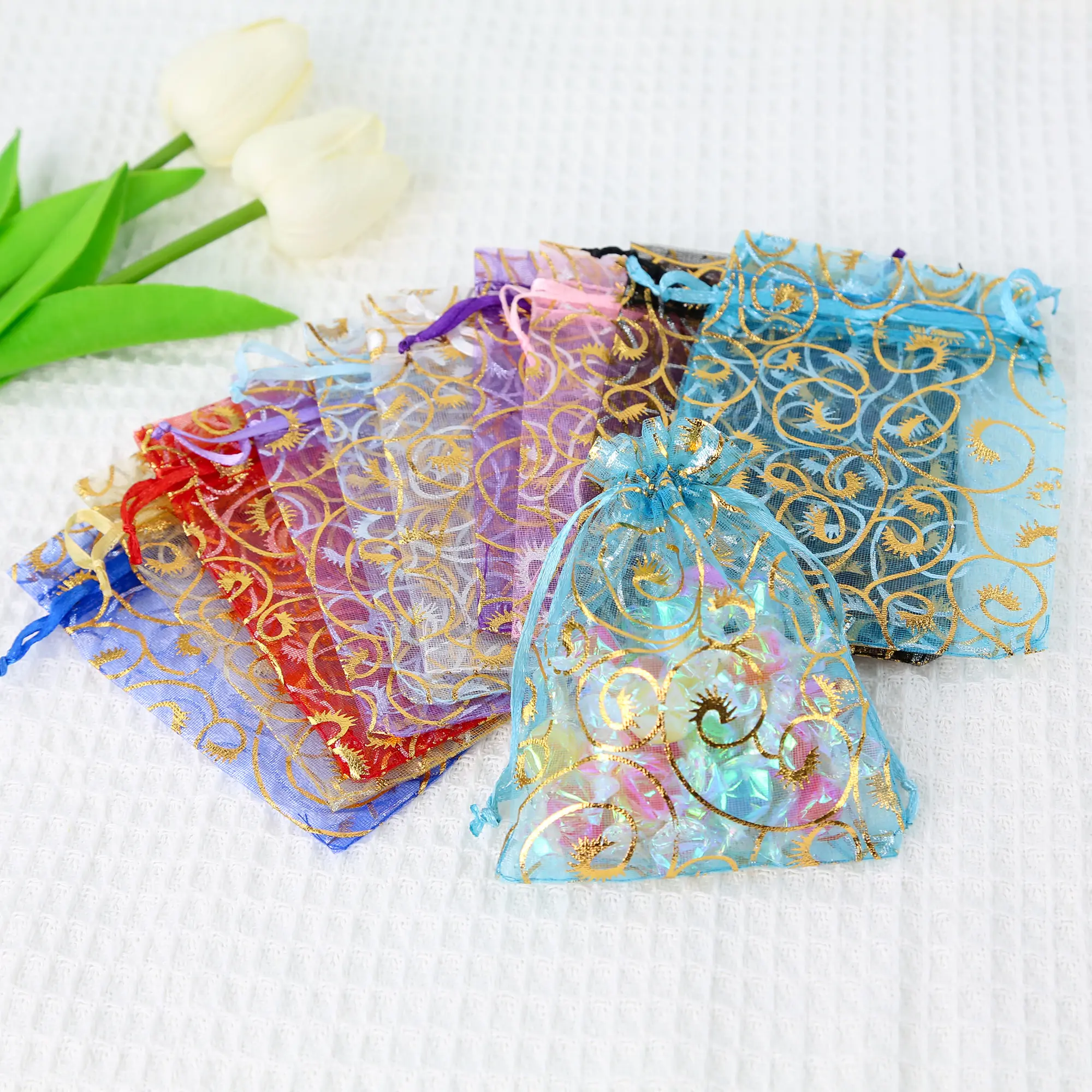 50 قطعة أكياس الأورجانزا رمش حقائب للهدايا أكياس شبكية صغيرة الحجم الرباط أكياس المجوهرات أكياس الهدايا الصغيرة لحقائب هدايا الزفاف