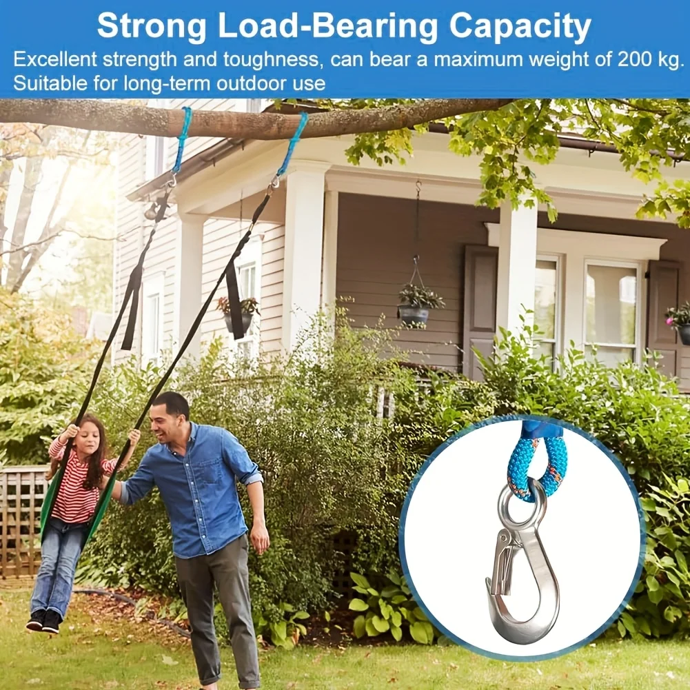 1pc Heavy Duty Nylon Hammock Sling with Metal Hook Wear Resistant for Tree Swing Patio Chair Outdoor Garden Hammock Accessories