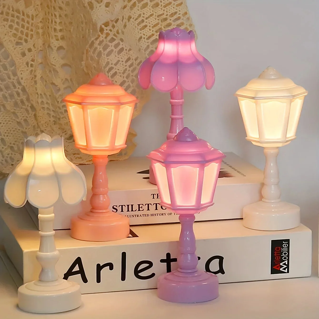 Geometric Flower Bud LED Table Lamps Button Battery Desk Night For Bedroom Dining Touch Night Light Simple Modern Decoration