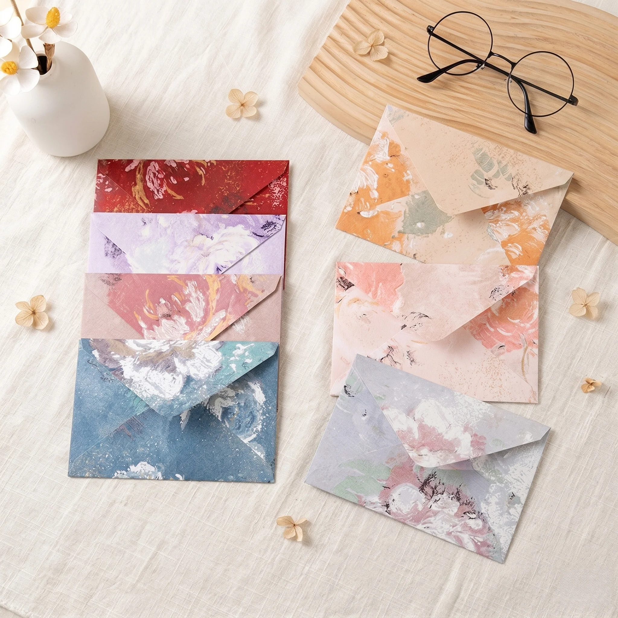 

10PCS Vintage Chinese Style Peony Embossed Envelopes Letter Set Luxury Western for Wedding Invitation Party Greeting Card Photo