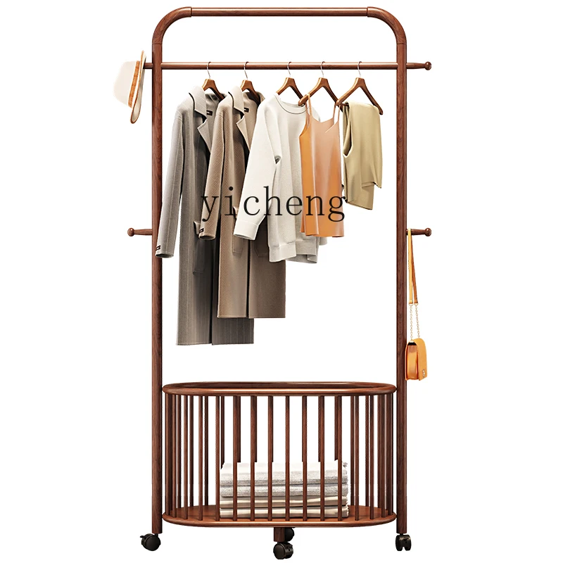 Tqh Clothes Rack Floor Solid Wood Indoor Vertical Simple Movable Shelves